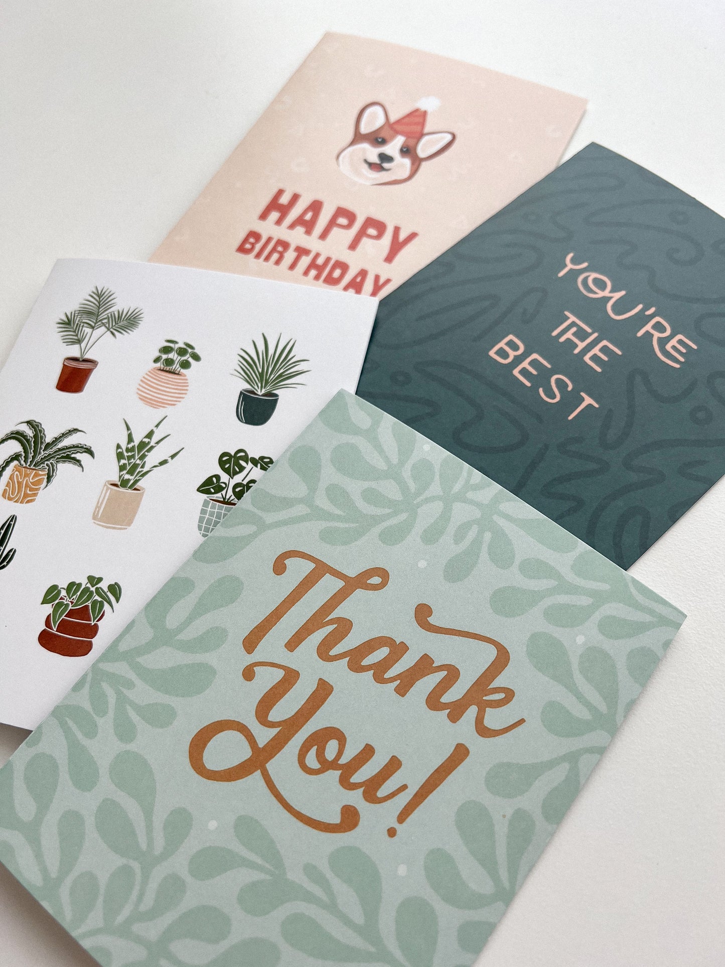 Close up view of all 4 cards including in Mixd Greeting Cards: 4 Pack.