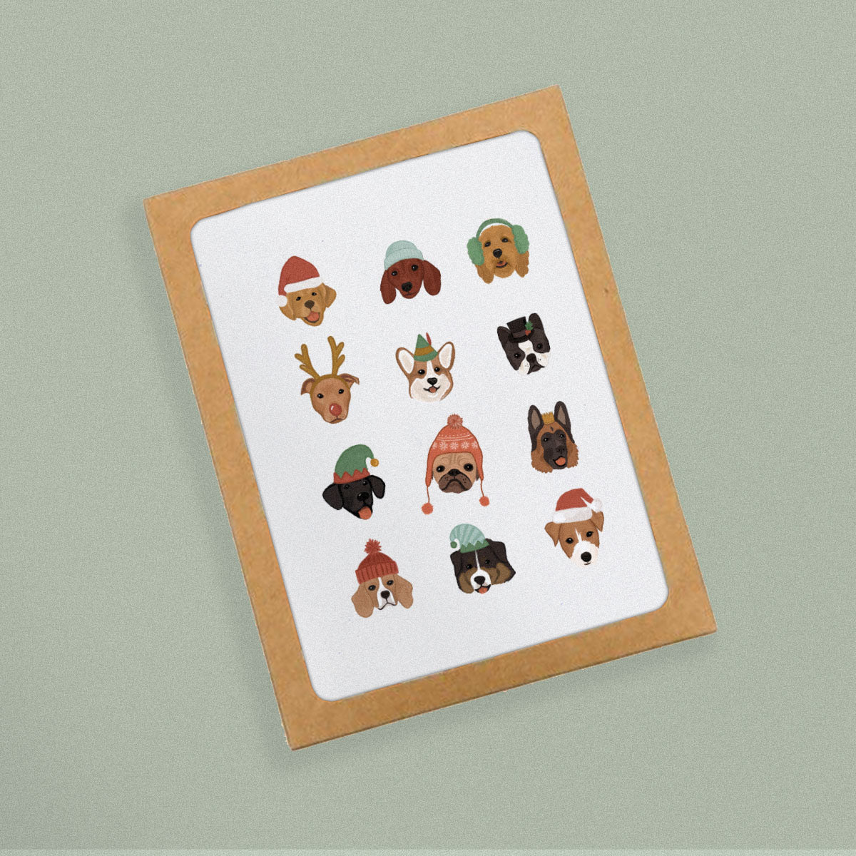 Box of 8 holiday cards featuring dogs in winter hats
