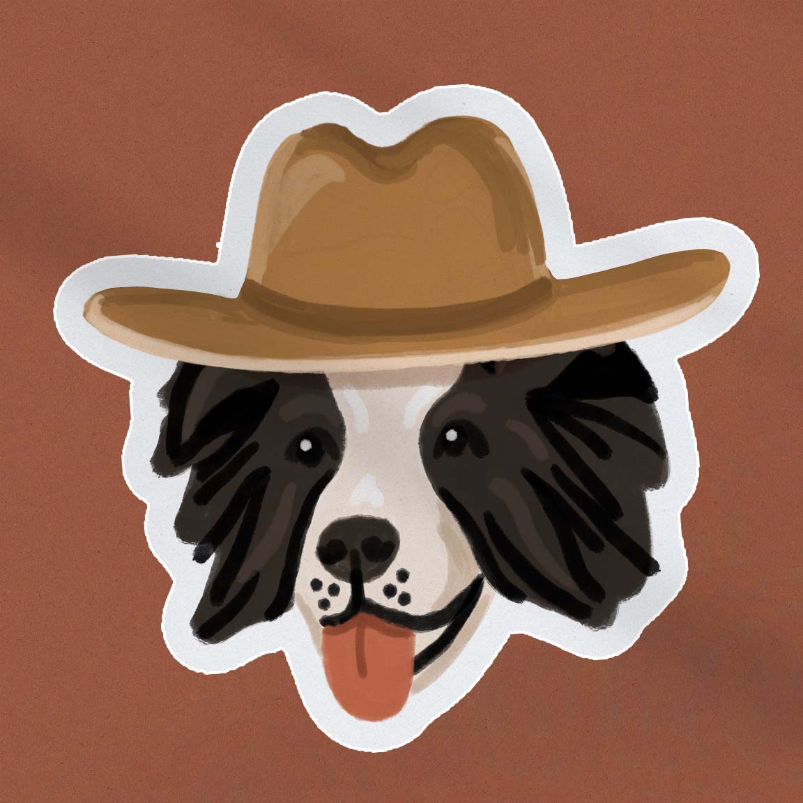 Waterproof vinyl sticker of a Border Collie in a Cowboy Hat