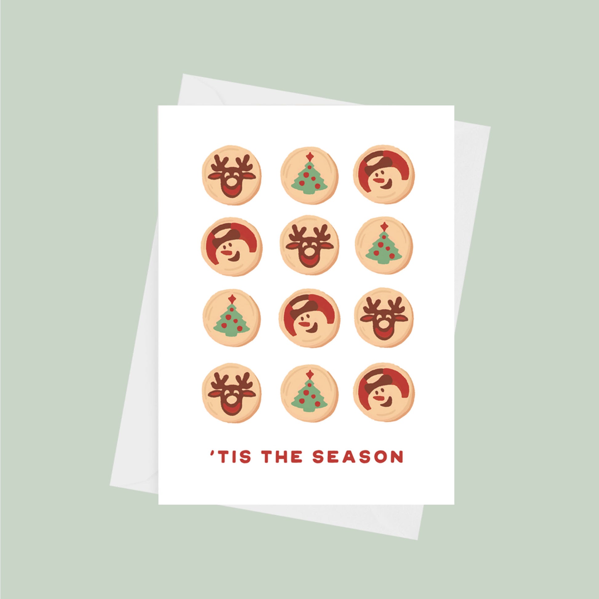 Holiday card with lots of Pillsbury Ready-To-Back holiday cookies with the message 'tis the season