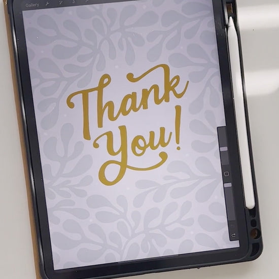 Video showing the design of the Thank You Card coming to life from iPad to greeting card in hand.