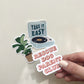Rescue Dog Parent Club sticker held over Take It Easy Record Player Sticker and Fiddle Leaf Fig Sticker