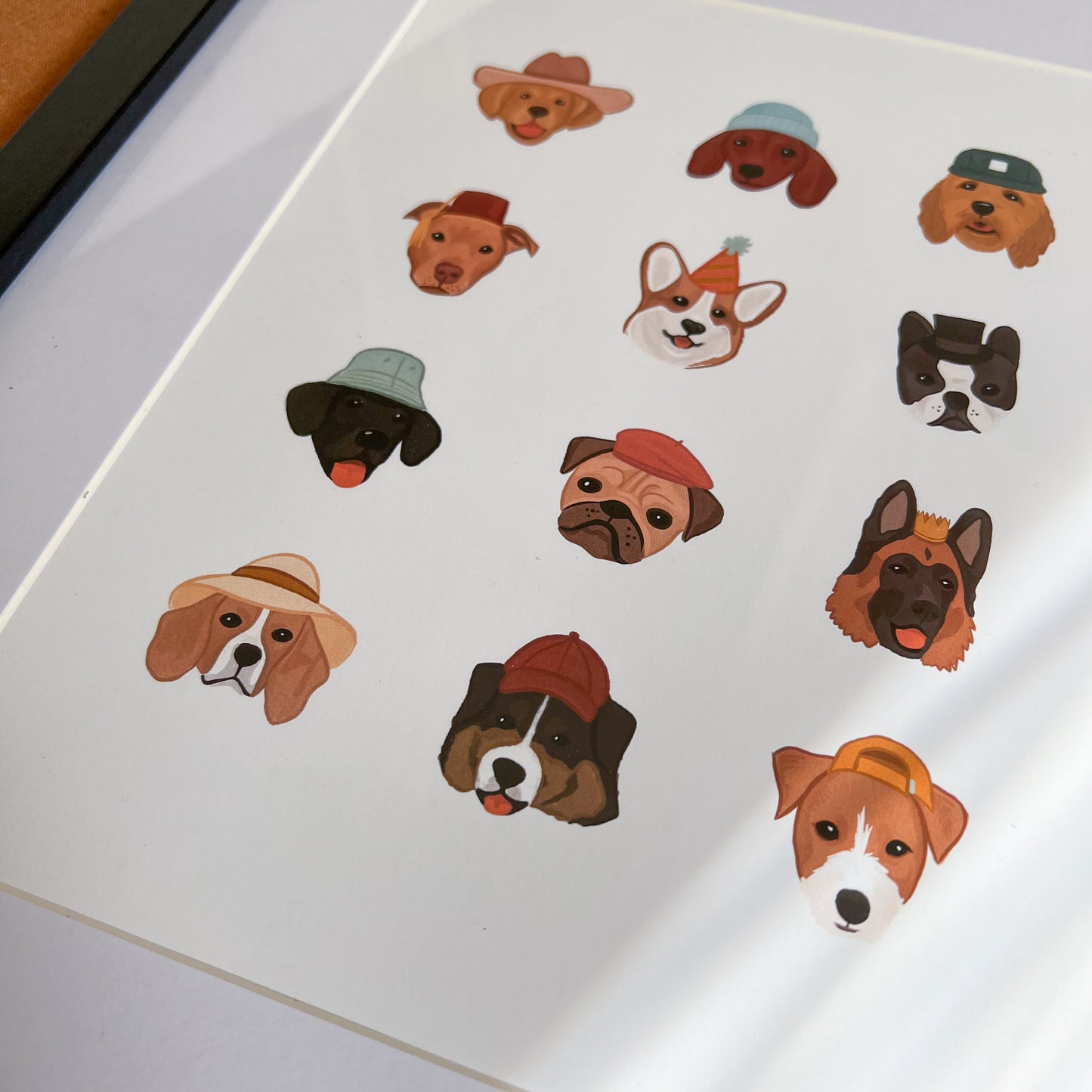 Zoomed in view of Dogs in Hats Art Print.