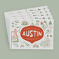 Stack of holiday themed Austin postcards with message "Have A Very Austin Christmas"