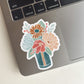 Gold, Sage, Rust, and Peach Flower Vase Sticker on a Mac Laptop