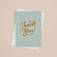 Seafoam Thank You Card with gold lettering and white envelope. 