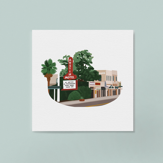 8x8" unframed art print of South Congress Avenue in Austin, Texas.