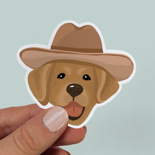 Cowboy Golden Retriever Sticker